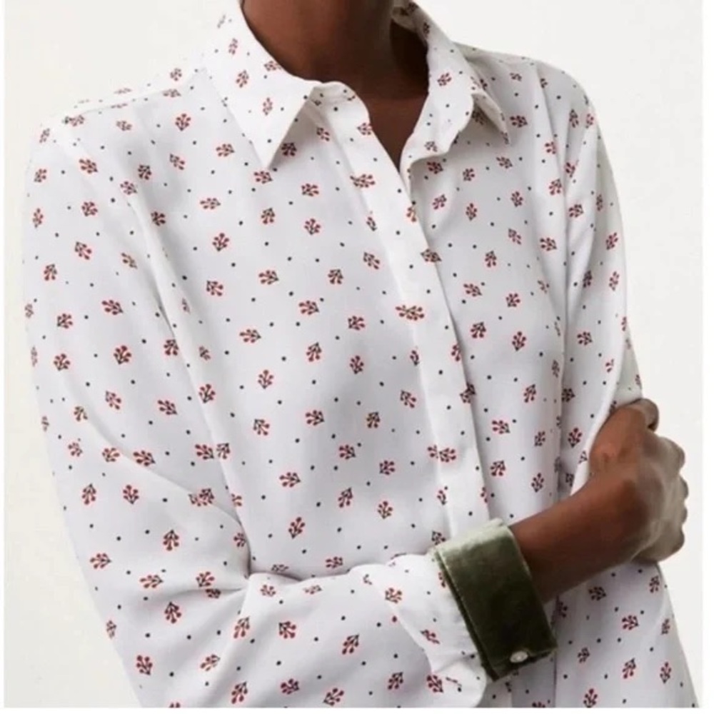 Loft Holly Berry Print Blouse with Crushed Velvet Cuffs